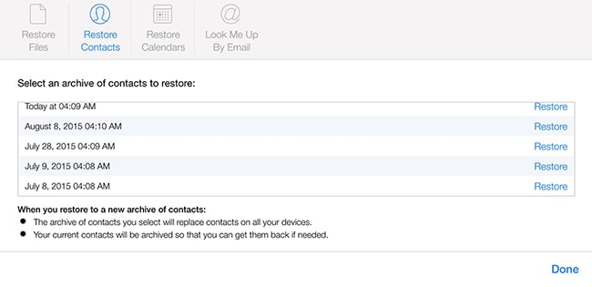 Restore iCloud.com Contacts